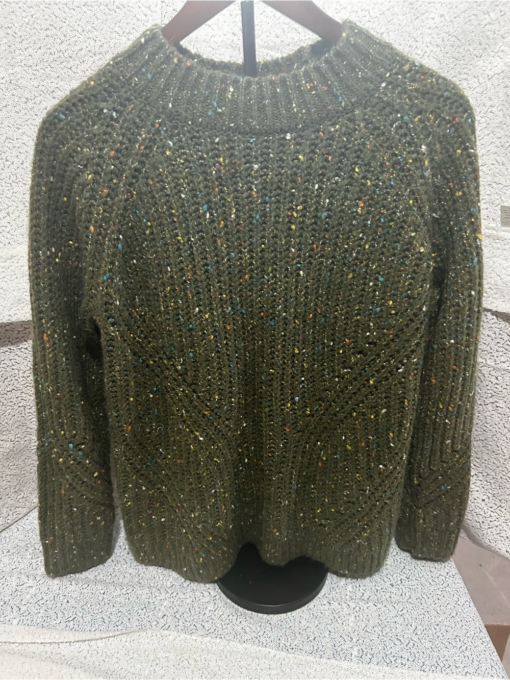 Talbots Olive Green Speckle Crewneck Sweater
